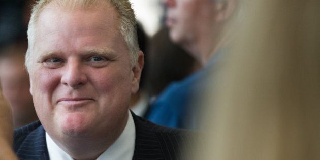 TORONTO, ONTARIO - JULY 30, 2015 - Toronto City councillor Rob Ford was in attendance for the opening of the tunnel. The tunnel to Billy Bishop City Centre Airport opened this afternoon after a morning ceremony with politicans. (Rick Madonik/Toronto Star via Getty Images)