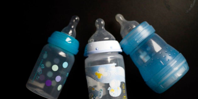 A picture taken on October 8, 2012 in Paris shows baby bottles. One year after the National Assembly, the French senate will exam on October 9, 2012, a socialist proposal for a law prohibiding the bisphenol-A used in the food packagings. AFP PHOTO / FRED DUFOUR (Photo credit should read FRED DUFOUR/AFP/GettyImages)