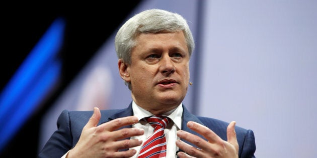 L'ancien premier ministre canadien Stephen Harper s'adresse à la conférence de l'American Israel Public Affairs Committee à Washington, le 26 mars 2017.