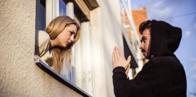 Man begging his girlfriend to forgive him