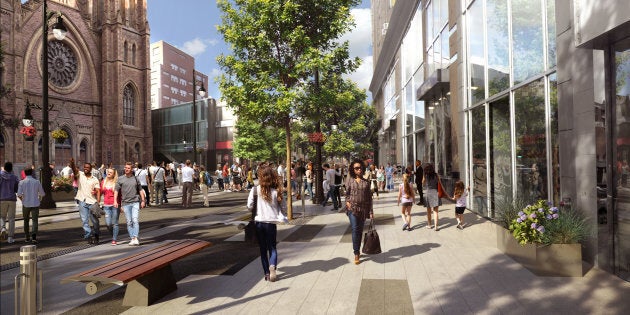 Une maquette du nouveau concept d'aménagement de la rue Sainte-Catherine, à Montréal.