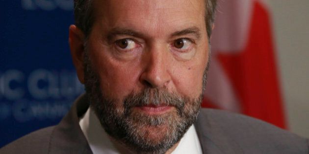 TORONTO, ON - JUNE 16: NDP Leader, Thomas Mulcair talks to media at the Toronto downtown Hilton Hotel after a speech to the Economic Club of Canada. (Andrew Francis Wallace/Toronto Star via Getty Images)