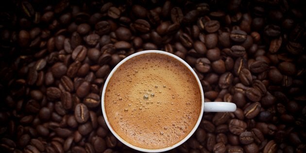 Coffee cup and coffee beans