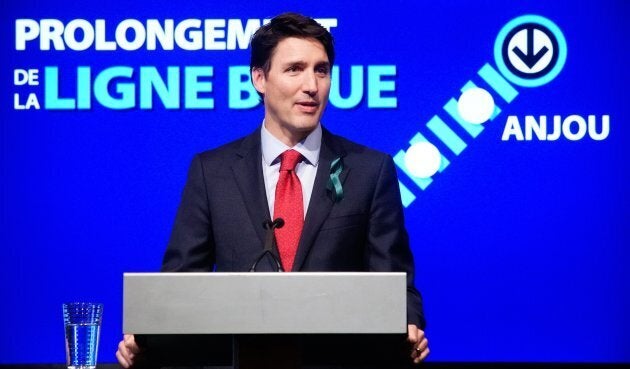 Justin Trudeau confirme la participation financière du fédéral pour le prolongement de la ligne bleue du métro de Montréal, le 9 avril 2018.