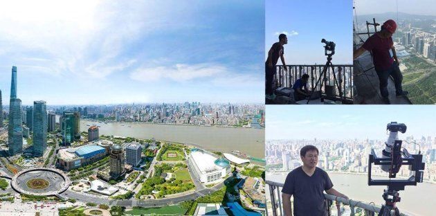 Coulisses du panorama de Shanghai, réalisé en haut de la Perle de l'Orient.
