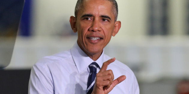 President Barack Obama speaks following his tour of the Saft America factory in Jacksonville, Fla., Friday, Feb. 26, 2016. The plant opened in 2011 with help from federal money from economic stimulus package Obama pushed through Congress in 2009. (AP Photo/Gary McCullough)