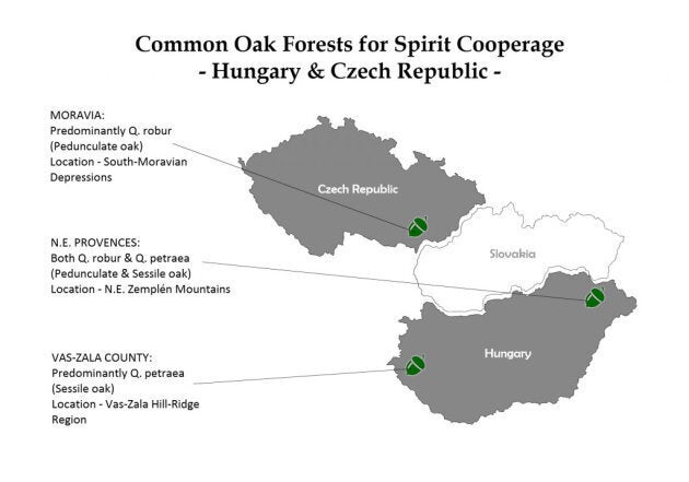 Carte des forêts de chêne de la Hongrie et de la République tchèque