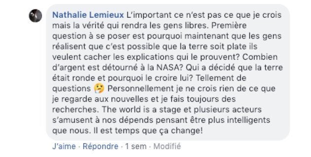 Un commentaire publié par la conseillère municipale de Gatineau, Nathalie Lemieux, en février 2019.