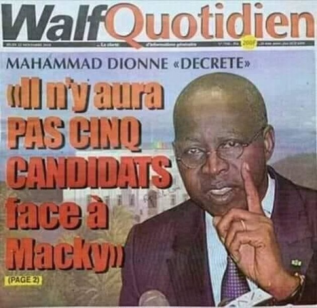 La Une du journal sénégalais «Walf Quotidien»