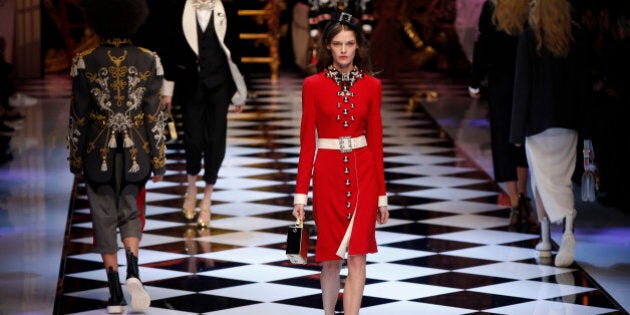 A model wears a creation part of the Dolce&Gabbana women''s Fall-Winter 2016-2017 collection, that was presented in Milan, Italy, Sunday, Feb. 28, 2016. (AP Photo/Luca Bruno)