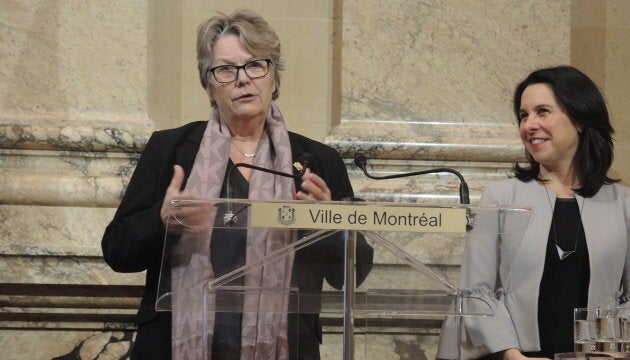 Chantal Rouleau, ministre déléguée aux Transports et ministre responsable de la Métropole, avec la mairesse de Montréal, Valérie Plante.