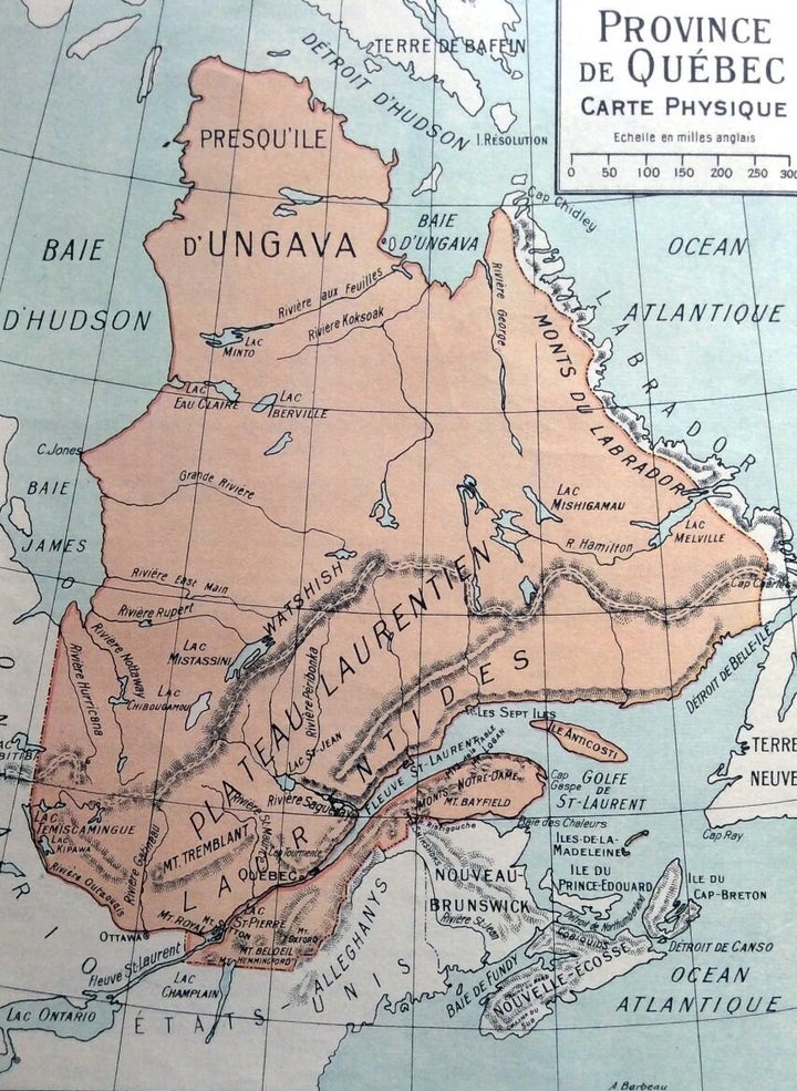 Carte des Frères maristes datant de 1926 délimitant le Québec et la côte du Labrador. (par Henri Lessard sur Géo-Outaouais)