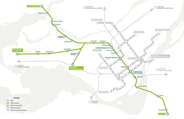 Tracé prévu pour le Réseau express métropolitain.