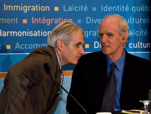 Les co-présidents de la commission Bouchard-Taylor, Gérard Bouchard (à gauche) et Charles Taylor (à droite), lors des travaux en 2007.