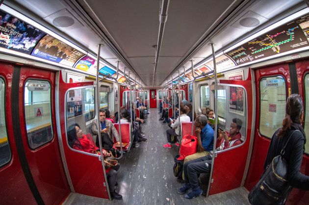 TORONTO, ONTARIO, CANADA - 2018/09/27: Wide angle of a TTC subway train interior. This vintage cars are being replaced by modern Bombardier ones. (Photo by Roberto Machado Noa/LightRocket via Getty Images)