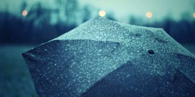 Frozen drops on umbrella.