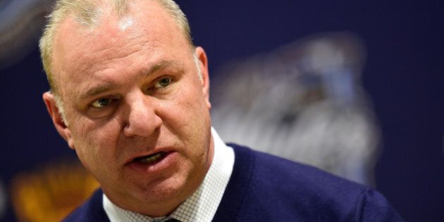 FOXBORO, MA - JANUARY 01: Head Coach Michel Therrien of the Montreal Canadiens speaks to the media after their 2016 Bridgestone NHL Classic against the Boston Bruins at Gillette Stadium on January 1, 2016 in Foxboro, Massachusetts. The Canadiens defeated the Bruins 5-1. (Photo by Patrick McDermott/NHLI via Getty Images)
