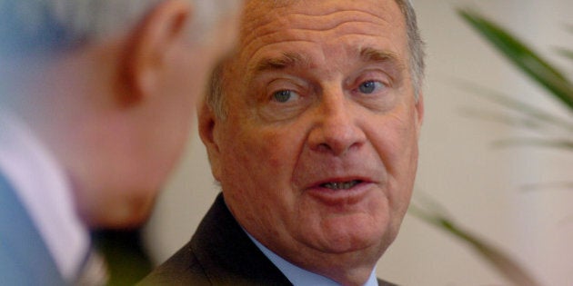 Paul Martin, right, the Prime Minister of Canada speaking at a press confrence following a meeting with the Irish Prime Minister Bertie Ahern, left, at Government Buildings in Dublin, Tuesady July 5. 2005, during his official three day visit to Ireland. (AP photo/John Cogill)