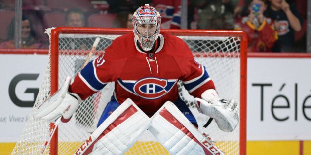MONTREAL, QC - OCTOBER 17: Carey Price #31 of the Montreal Canadiens warms up prior to the game against the Detroit Red Wings in the NHL game at the Bell Centre on October 17, 2015 in Montreal, Quebec, Canada. (Photo by Francois Lacasse/NHLI via Getty Images)