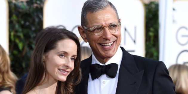 BEVERLY HILLS, CA - JANUARY 11: Actor Jeff Goldblum (R) and Emilie Livingston-Goldblum attends the 72nd Annual Golden Globe Awards at The Beverly Hilton Hotel on January 11, 2015 in Beverly Hills, California. (Photo by Frazer Harrison/Getty Images)