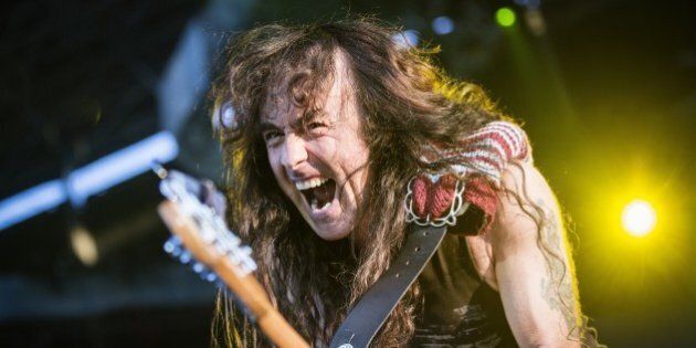 The English heavy metal band Iron Maiden performs a live concert at the Scandinavian heavy metal festival Copenhell in Copenhagen. Here bassist and musician Steve Harris is pictured live on stage. Denmark 11/06 2014. (Photo by: PYMCA/UIG via Getty Images)