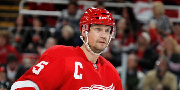 DETROIT, MI - FEBRUARY 13: Nicklas Lidstrom #5 of the Detroit Red Wings looks on against the Boston Bruins on February 13, 2011 in Detroit, Michigan. (Photo by Gregory Shamus/Getty Images)