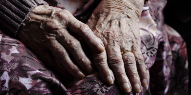 old hands of lady in care home