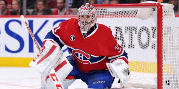 MONTREAL, QC - APRIL 15: Carey Price #31 of the Montreal Canadiens watches play during Game One of the Eastern Conference Quarterfinals during of the 2015 NHL Stanley Cup Playoffs at the Bell Centre on April 15, 2015 in Montreal, Quebec, Canada. The Canadiens defeated the Senators 4-3. (Photo by Richard Wolowicz/Getty Images)