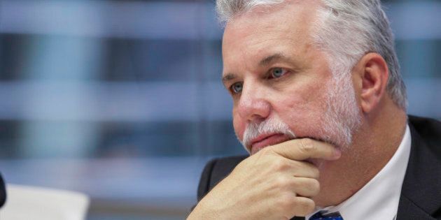 Philippe Couillard, Quebec's premier, listens during an interview in New York, U.S., on Monday, Sept. 28, 2015. Couillard, leader of the Quebec Liberal Party, took office as Premier of the second largest province of Canada in 2014. Photographer: Chris Goodney/Bloomberg via Getty Images