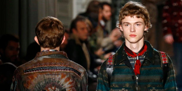 Models wear creations for Valentino men's Fall-Winter 2016/2017 fashion collection presented Wednesday, Jan. 20, 2016 in Paris, France. (AP Photo/Francois Mori)