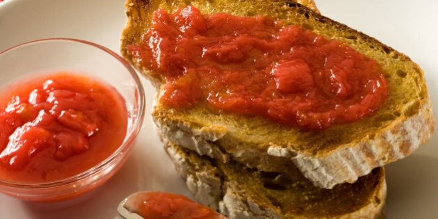 Rhubarb marmalade spread on grilled toast. (Photo by Bob Fila/Chicago Tribune/MCT via Getty Images)