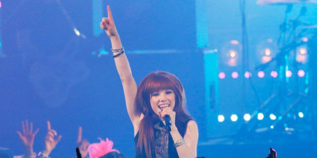 Canadian singer Carly Rae Jepsen performs during the MTV Video Music Awards Japan show in Makuhari, near Tokyo, Saturday, June 22, 2013. (AP Photo/Koji Sasahara)