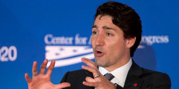 Canadian Prime Minister Justin Trudeau speaks at the Canada 2020 and the Center for American Progress luncheon gathering in Washington, Friday, March 11, 2016. (AP Photo/Manuel Balce Ceneta)