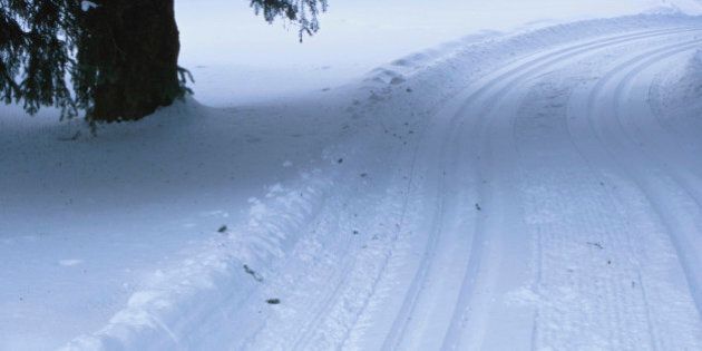 Automobile tracks in the snow