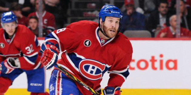 MONTREAL, QC - APRIL 15: Brandon Prust #8 of the Montreal Canadiens skates during Game One of the Eastern Conference Quarterfinals during of the 2015 NHL Stanley Cup Playoffs at the Bell Centre on April 15, 2015 in Montreal, Quebec, Canada. The Canadiens defeated the Senators 4-3. (Photo by Richard Wolowicz/Getty Images)