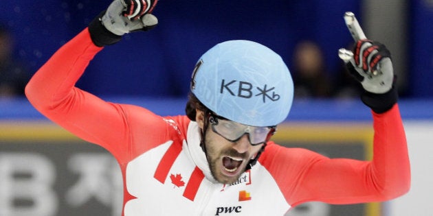 SEOUL, SOUTH KOREA - MARCH 13: Charles Hamelin of Canada celebrates in the Men 1000m Finals during the ISU World Short Track Speed Skating Championships 2016 at Mokdong Icerink on March 13, 2016 in Seoul, South Korea. (Photo by Chung Sung-Jun - ISU/ISU via Getty Images)