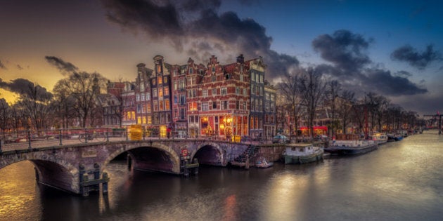 Sunset in Amsterdam at the Brouwersgracht. Just after a storm has passed, this beautiful sunset came into view.