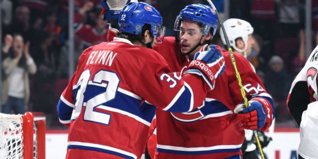 MONTREAL, QC - DECEMBER 12: Brian Flynn #32 of the Montreal Canadiens celebrates after scoring a goal against Ottawa Senators in the NHL game at the Bell Centre on December 12, 2015 in Montreal, Quebec, Canada. (Photo by Francois Lacasse/NHLI via Getty Images)