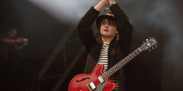 Pete Doherty of The Libertines performs on the Pyramid stage during Glastonbury Music Festival on Friday, June 26, 2015 at Worthy Farm, Glastonbury, England. (Photo by Joel Ryan/Invision/AP)