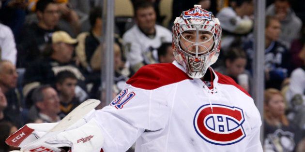 Montreal Canadiens goalie Carey Price (31) plays during an NHL hockey game against the Pittsburgh Penguins in Pittsburgh Tuesday, Oct. 13, 2015.(AP Photo/Gene J. Puskar