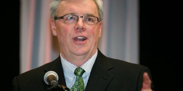Greg Selinger, New Democratic Party leader and premier of Manitoba, speaks to delegates at the Manitoba NDP Convention in Winnipeg, Canada Saturday, April 10, 2010. (AP Photo/The Canadian Press, John Woods)