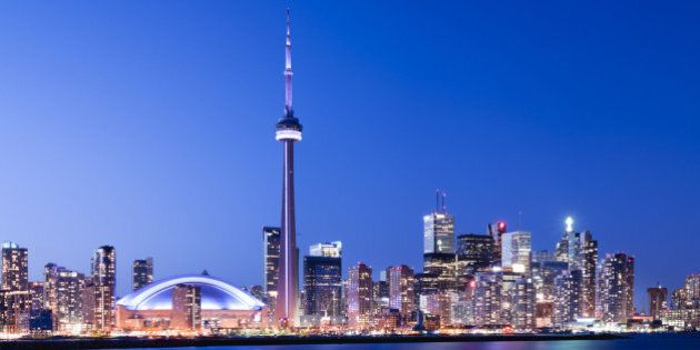 'Toronto city skyline at twilight, Canada.'