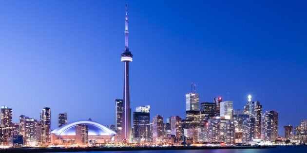 'Toronto city skyline at twilight, Canada.'