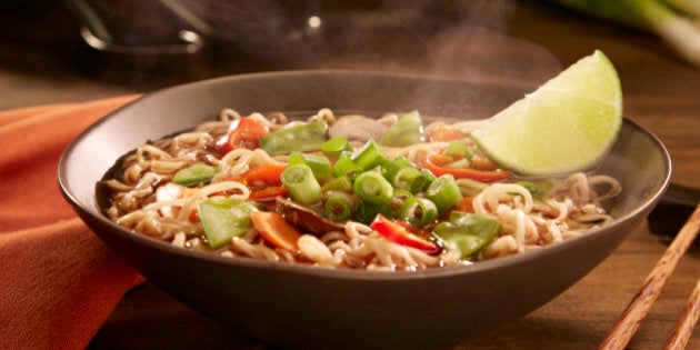 Steaming ramen bowl