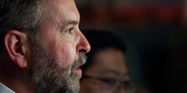 TORONTO, ON - JUNE 16: NDP Leader, Thomas Mulcair talks to media at the Toronto downtown Hilton Hotel after a speech to the Economic Club of Canada. (Andrew Francis Wallace/Toronto Star via Getty Images)