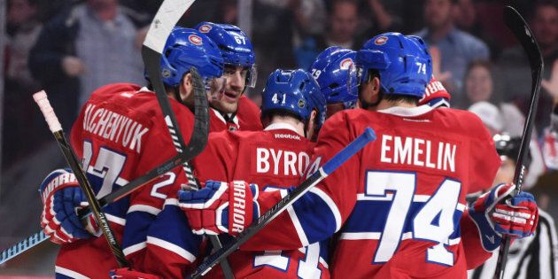 MONTREAL, QC - MARCH 29: Max Pacioretty #67 of the Montreal Canadiens celebrates after scoring a goal against the Detroit Red Wings in the NHL game at the Bell Centre on March 29, 2016 in Montreal, Quebec, Canada. (Photo by Francois Lacasse/NHLI via Getty Images)