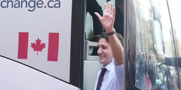 BRAMPTON, ON- AUGUST 25 - Federal Liberal Leader Justin Trudeau campaigns during the Canadian Federal Election at the Embassy Grand Convention Centre in Brampton. August 25, 2015. (Steve Russell/Toronto Star via Getty Images)