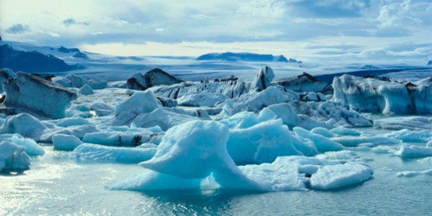 Glaciers floating on arctic water