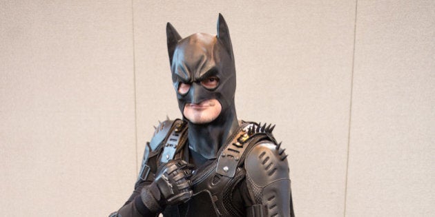 BIRMINGHAM, ENGLAND - MARCH 20: A Cosplay enthusiasts attending as Batman on the 2nd day of Comic Con 2016 on March 20, 2016 in Birmingham, United Kingdom. (Photo by Ollie Millington/Getty Images)