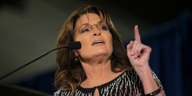 AMES, IA - JANUARY 19: Former Alaska Gov. Sarah Palin speaks at Hansen Agriculture Student Learning Center at Iowa State University on January 19, 2016 in Ames, IA. Palin endorsed Donald Trump's run for the Republican presidential nomination. (Photo by Aaron P. Bernstein/Getty Images)